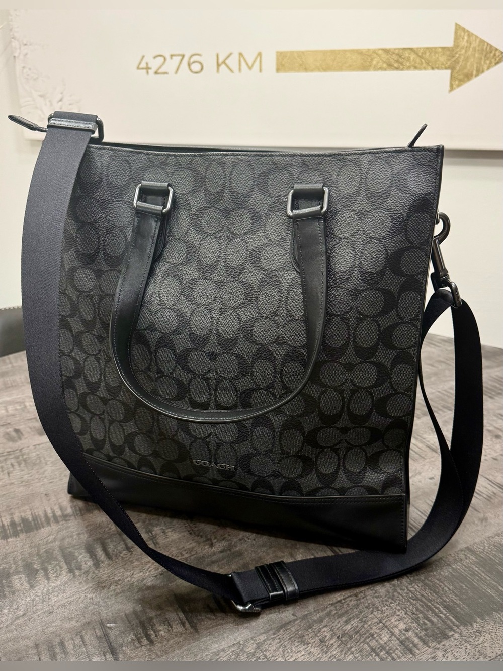 Coach Black/Charcoal Signature Messenger Bag with Adjustable Strap